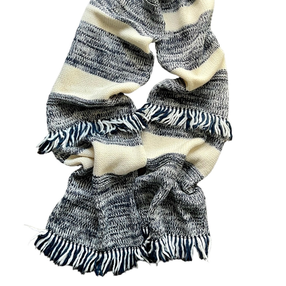 Ann Taylor Women’s Loft Blue Heather White Knit Long Winter Scarf Chunky Fringe